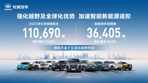 致力智能新能源 长城汽车6月新能源车型销售3.64万辆 同比增长39.45%